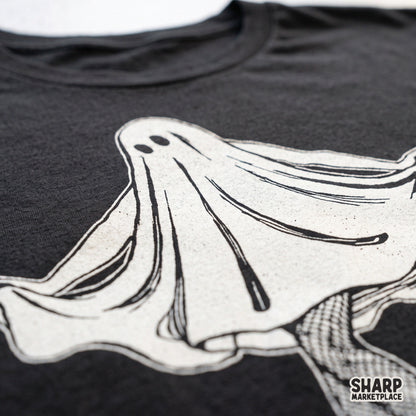 Sassy ghost wearing fishnets and high heels illustration for a spooky shirt halloween png graphic