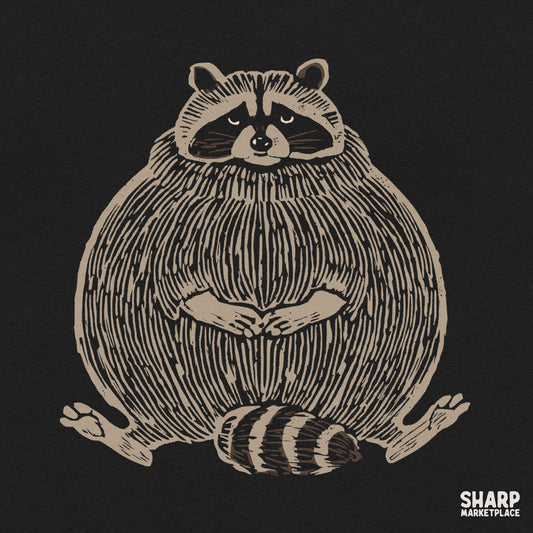 Chubby Fat Raccoon Linocut Woodcut Illustration Trendy PNG
