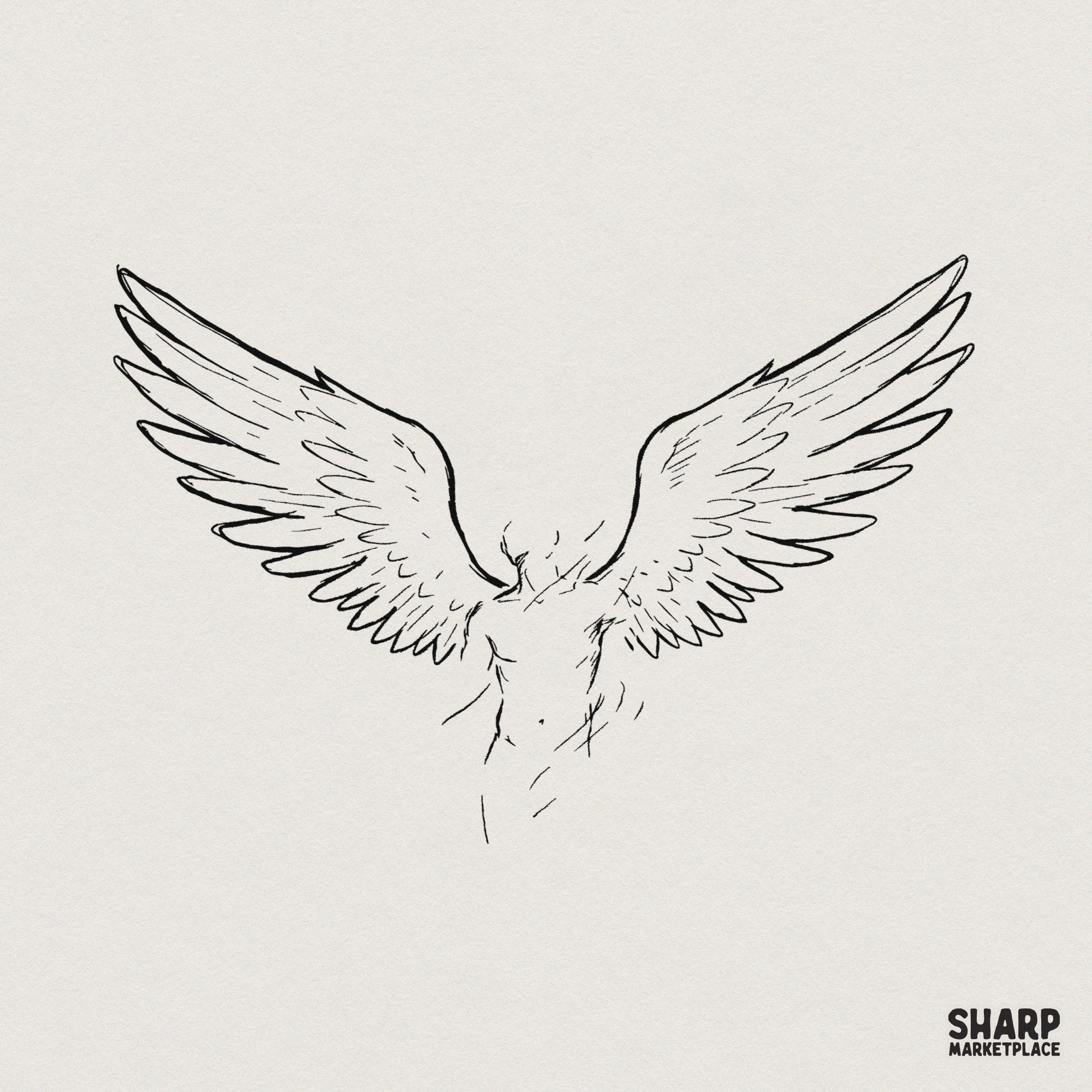 Angel Wings PNG, Minimalist Line Art Shirt - 300 DPI Design for T-Shirt