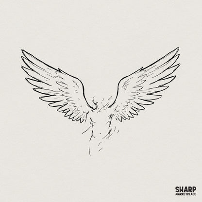 Angel Wings PNG, Minimalist Line Art Shirt - 300 DPI Design for T-Shirt