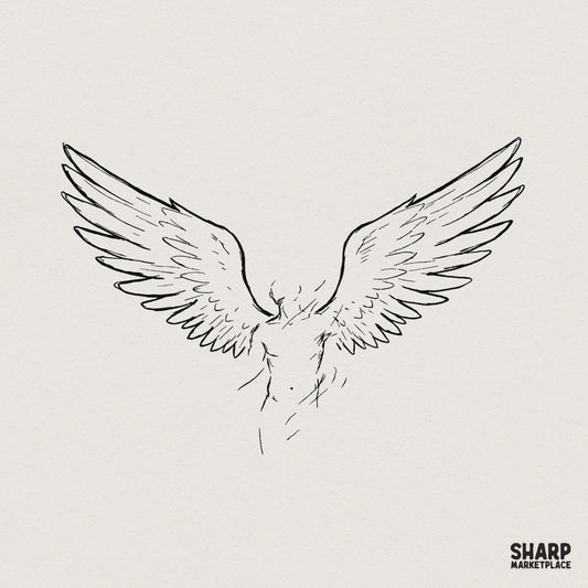 Angel Wings PNG, Minimalist Line Art Shirt - 300 DPI Design for T-Shirt