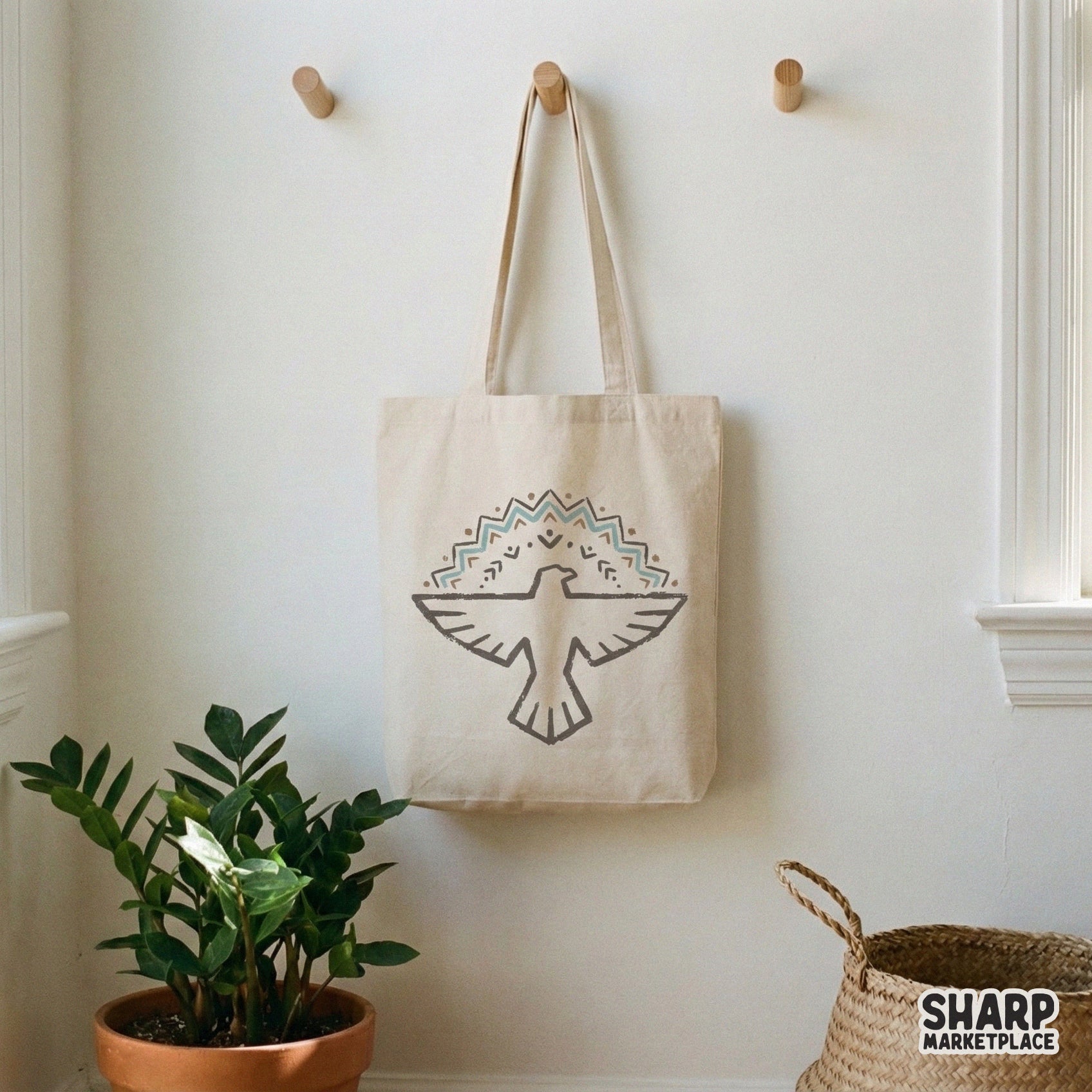 Southwestern-inspired thunderbird graphic with minimalist line art, ideal for DIY print-on-demand projects, heat transfers, and home decor items.
