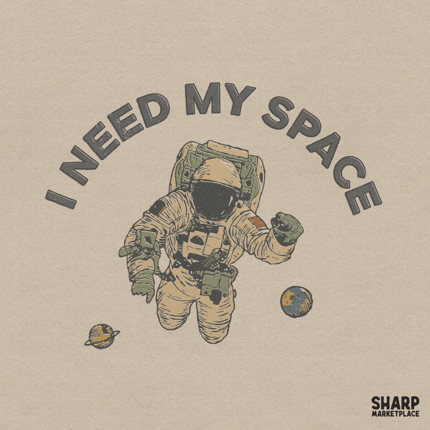 Funny floating astronaut and planets retro sublimation design for sarcastic shirts
