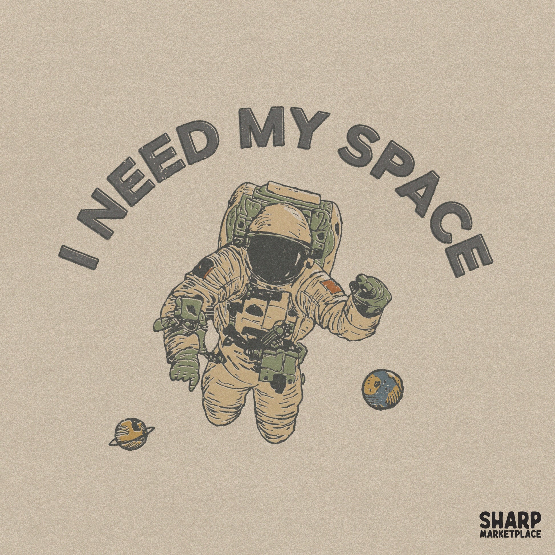 Funny floating astronaut and planets retro sublimation design for sarcastic shirts