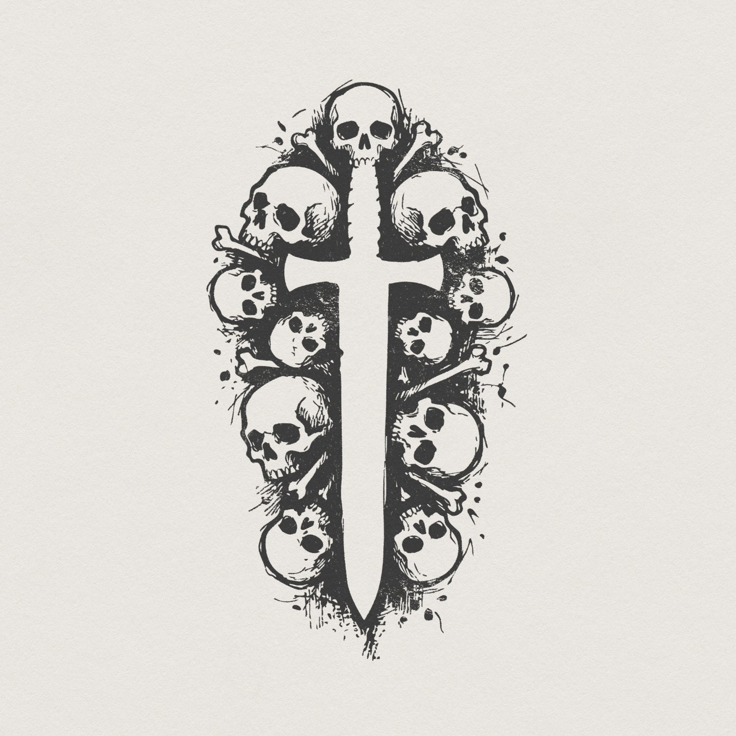 Skull Cross PNG, Gothic Skeleton Art - 300 DPI Design for T-Shirt