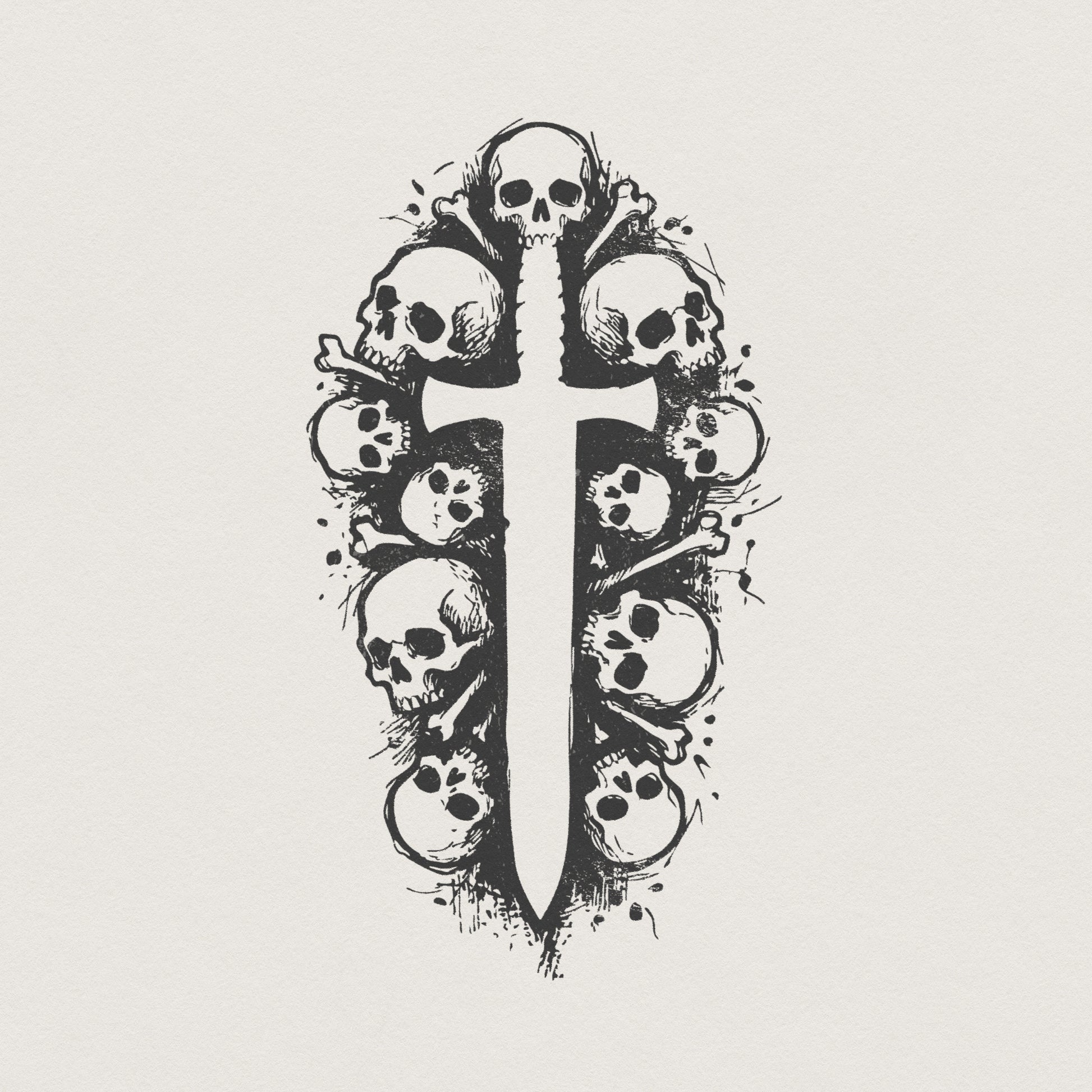 Skull Cross PNG, Gothic Skeleton Art - 300 DPI Design for T-Shirt
