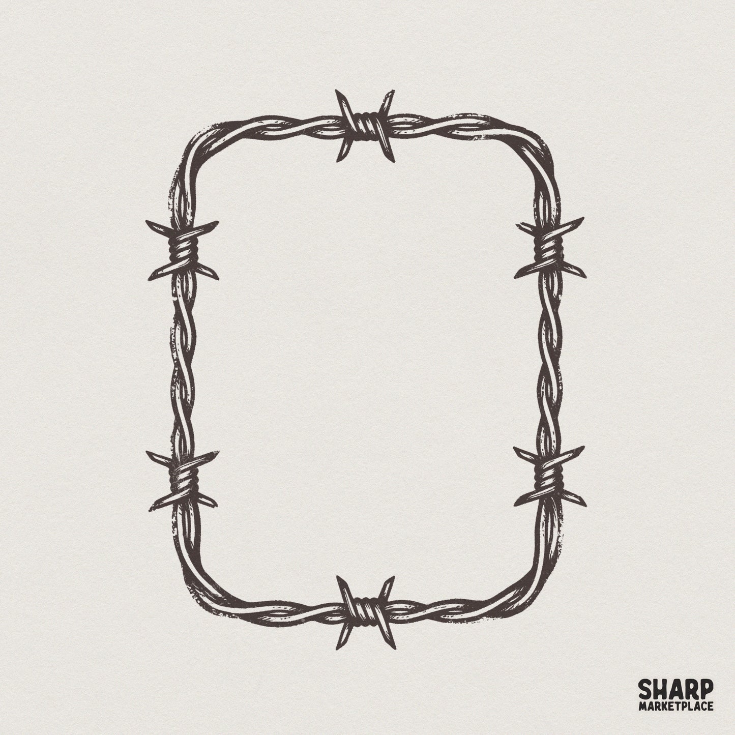 Hand-drawn rectangular barbed wire frame in a rustic, distressed black line art style for western-themed digital projects.