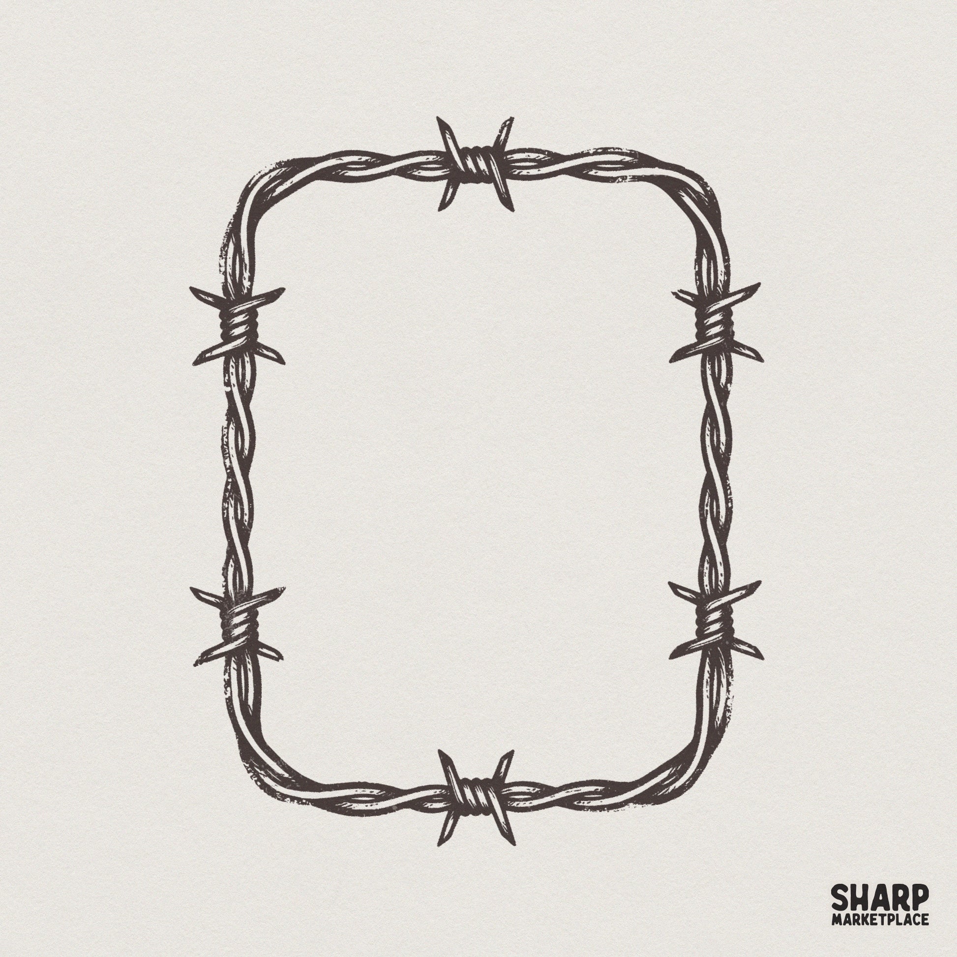 Hand-drawn rectangular barbed wire frame in a rustic, distressed black line art style for western-themed digital projects.