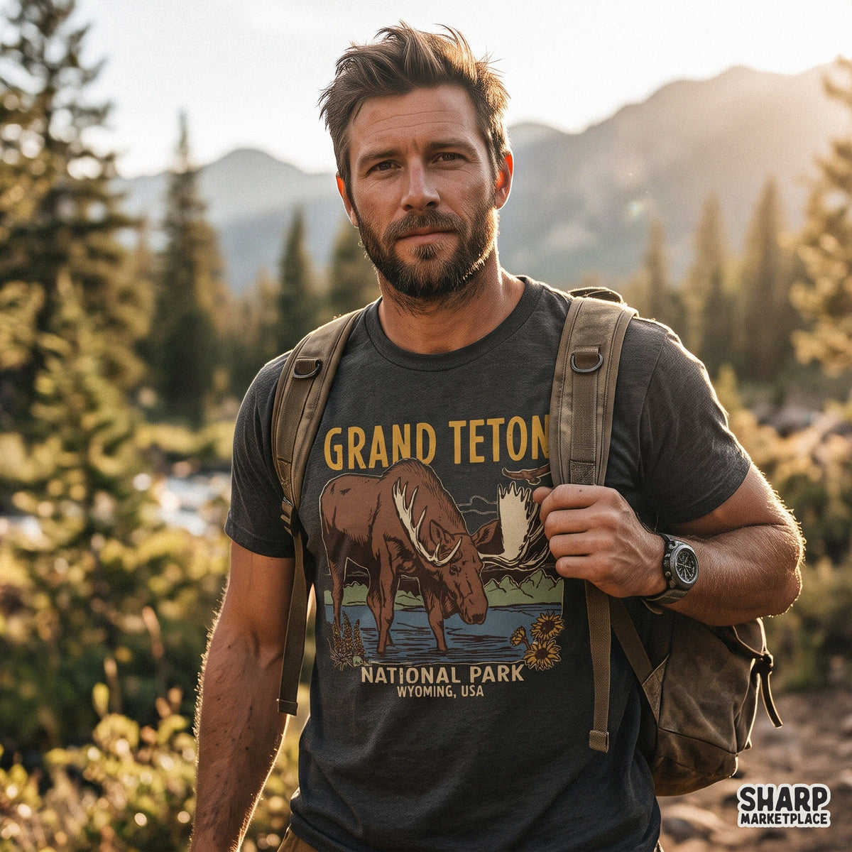 Vintage Grand Teton National Park moose PNG design perfect for western shirts, hunting tees, and nature outdoors crafts