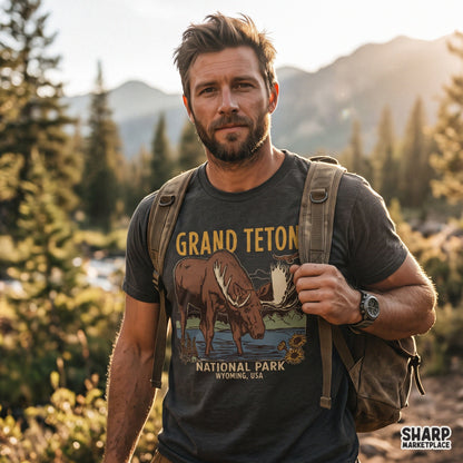 Vintage Grand Teton National Park moose PNG design perfect for western shirts, hunting tees, and nature outdoors crafts