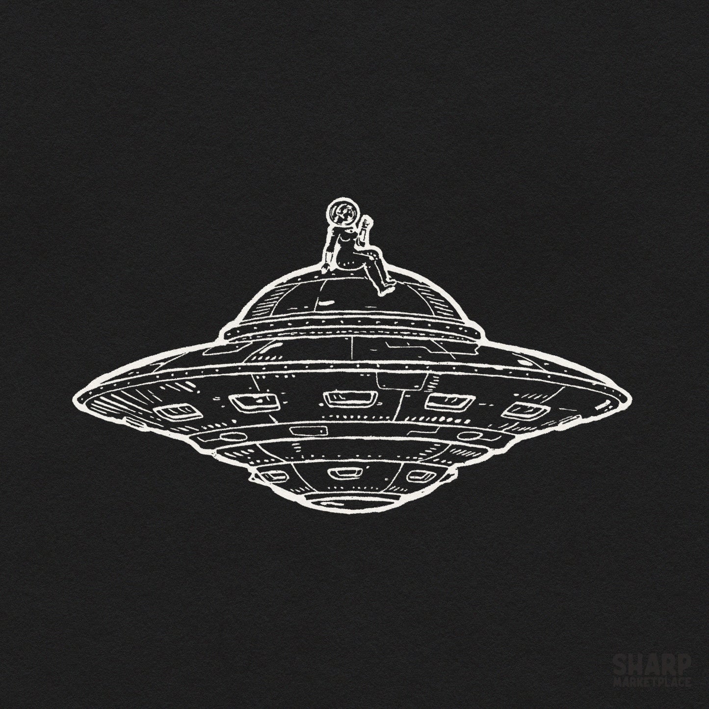 Astronaut chilling on top of a flying saucer UFO trendy space shirt sublimation graphic