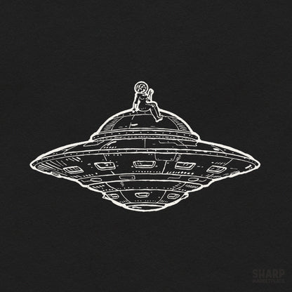 Astronaut chilling on top of a flying saucer UFO trendy space shirt sublimation graphic