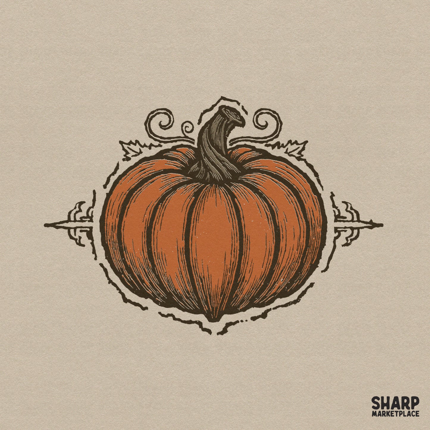 Vintage ornamental pumpkin illustration for a retro autumn and thanksgiving shirt design