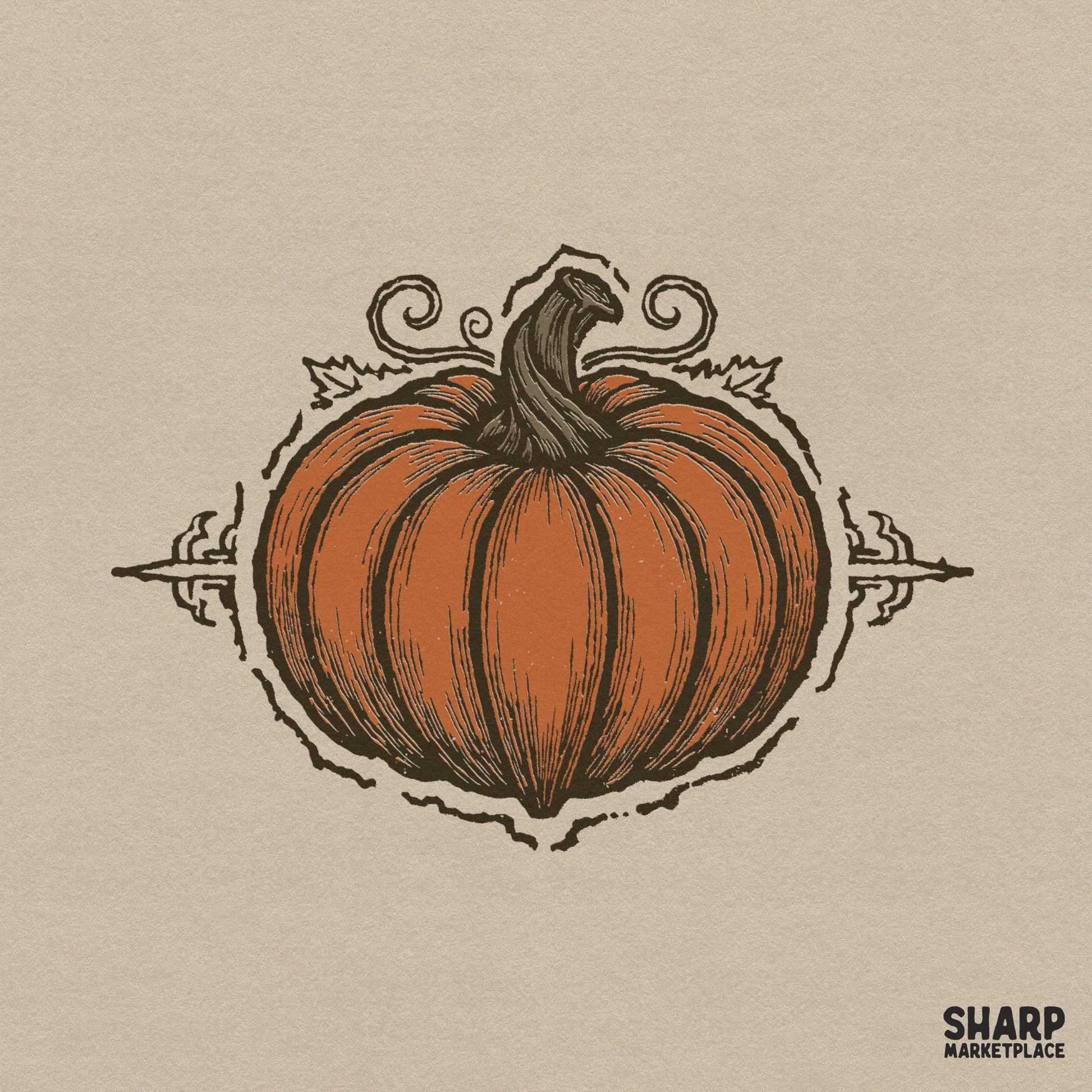 Vintage ornamental pumpkin illustration for a retro autumn and thanksgiving shirt design