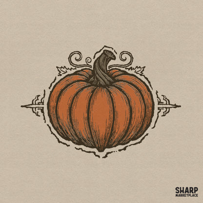 Vintage ornamental pumpkin illustration for a retro autumn and thanksgiving shirt design