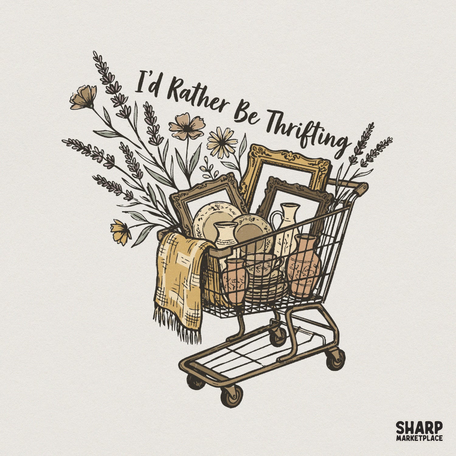 I'd Rather Be Thrifting PNG, Vintage Thrift Store Shirt - 300 DPI Design