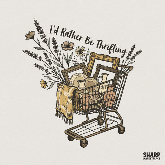 I'd Rather Be Thrifting PNG, Vintage Thrift Store Shirt - 300 DPI Design