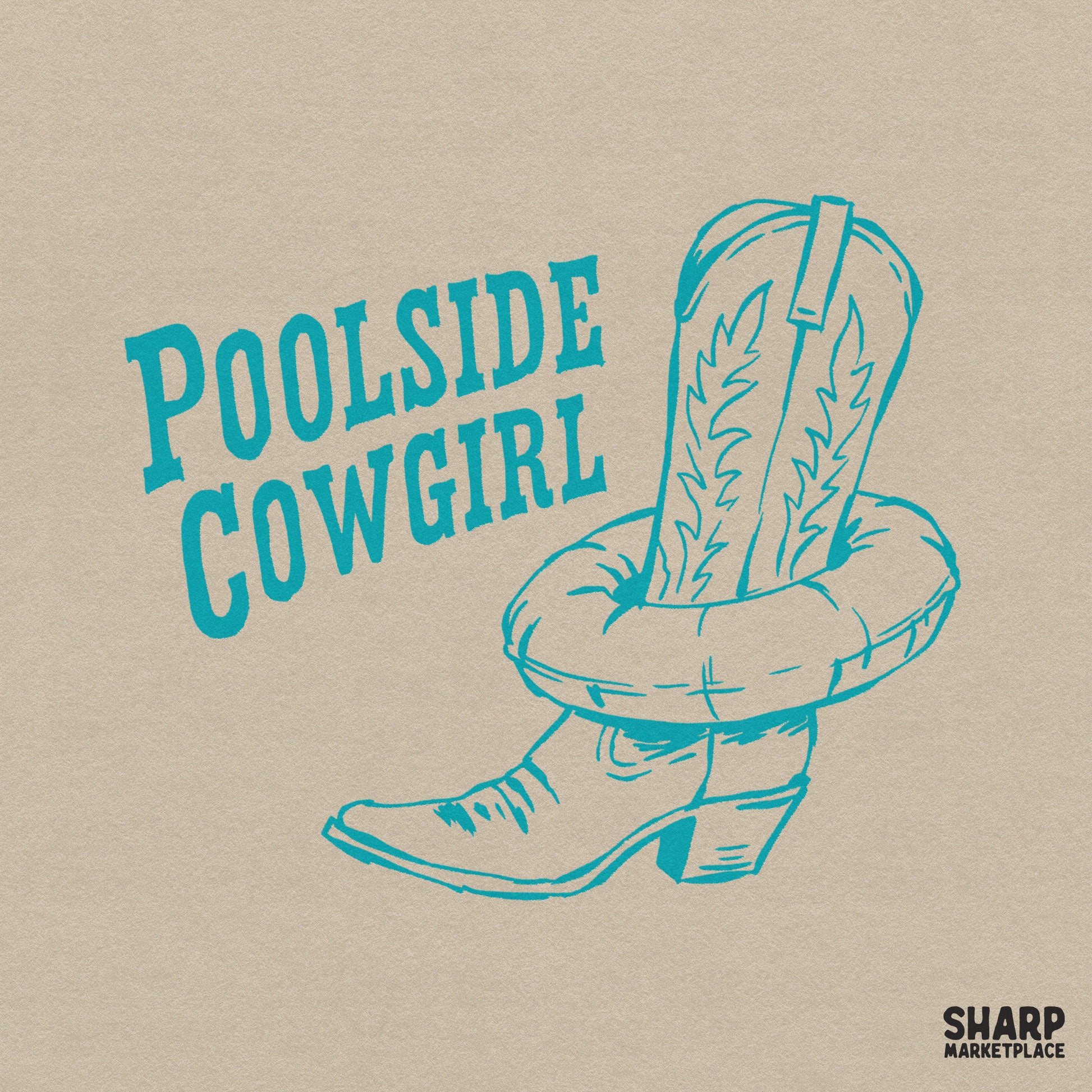 Retro poolside cowgirl western boot shirt design for summer beach apparel and trendy coquette style sublimation