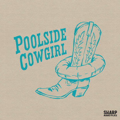 Retro poolside cowgirl western boot shirt design for summer beach apparel and trendy coquette style sublimation