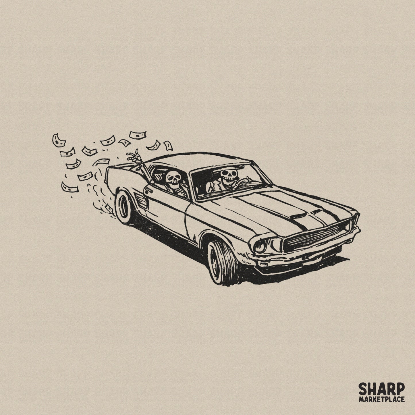 Skeleton Muscle Car PNG, Halloween PNG - 300 DPI Design for T-Shirt