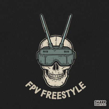 Edgy FPV drone pilot skull wearing goggles PNG design for custom streetwear and apparel