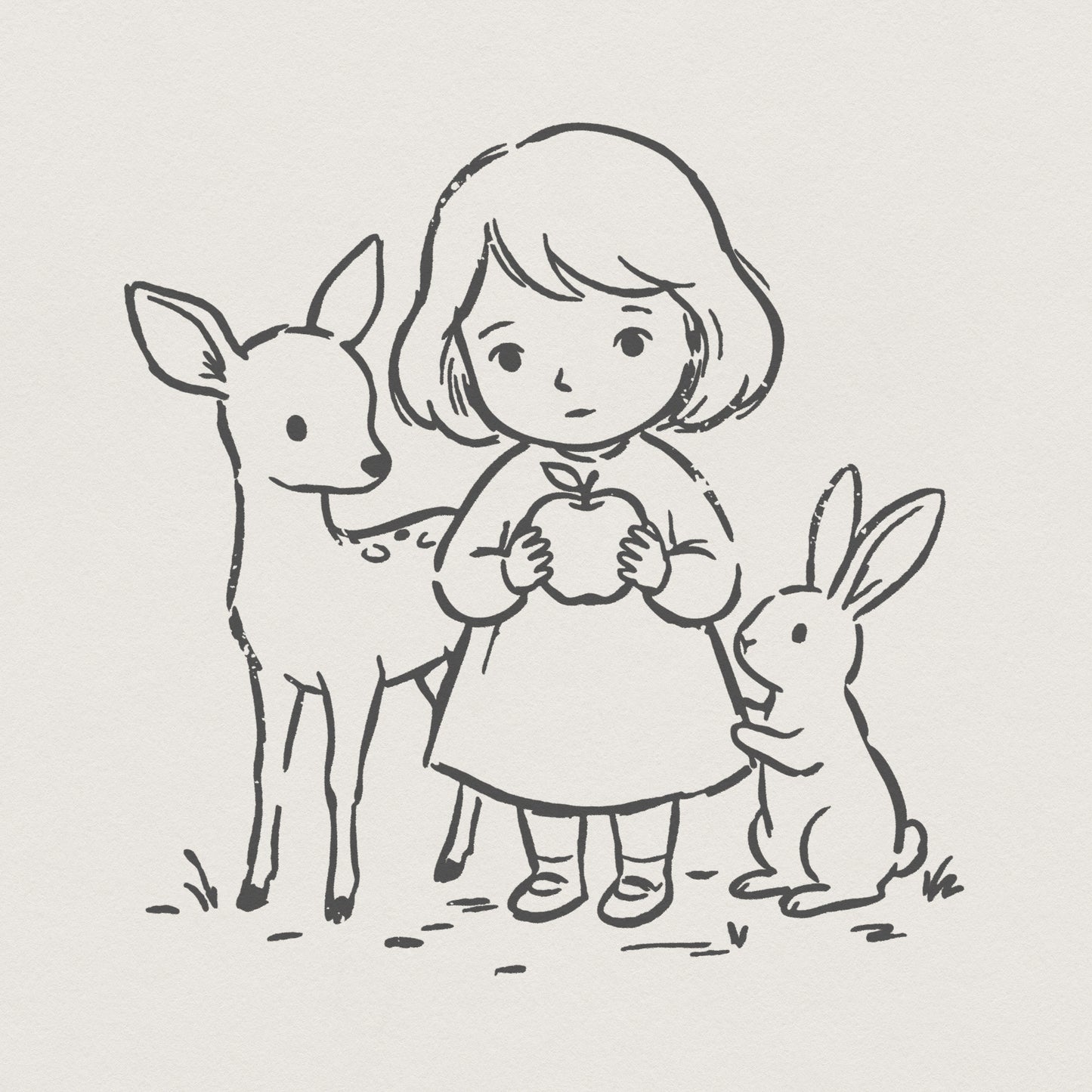 Woodland Animals PNG, Cute Girl and Deer Digital Download - 300 DPI