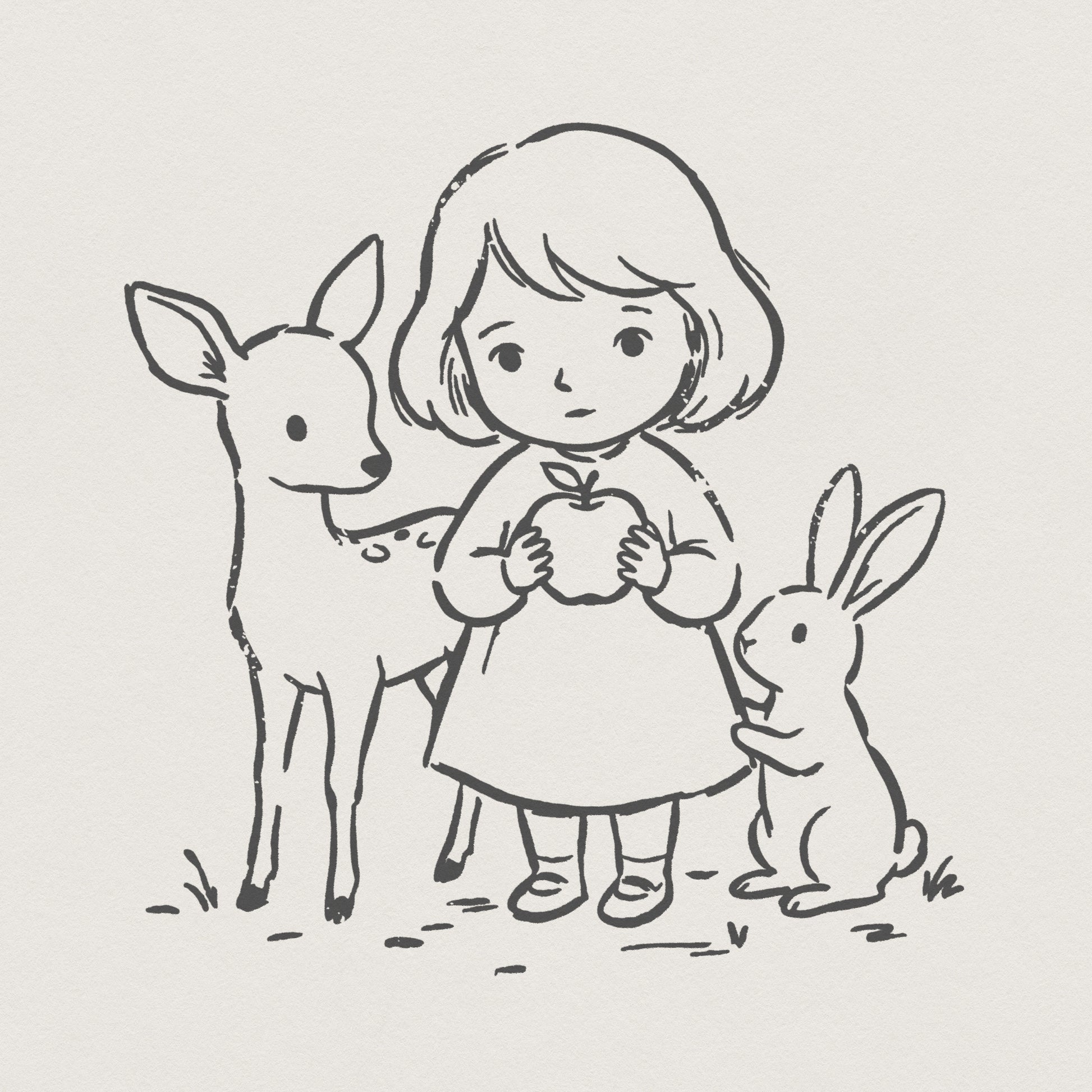 Woodland Animals PNG, Cute Girl and Deer Digital Download - 300 DPI