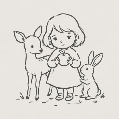 Woodland Animals PNG, Cute Girl and Deer Digital Download - 300 DPI