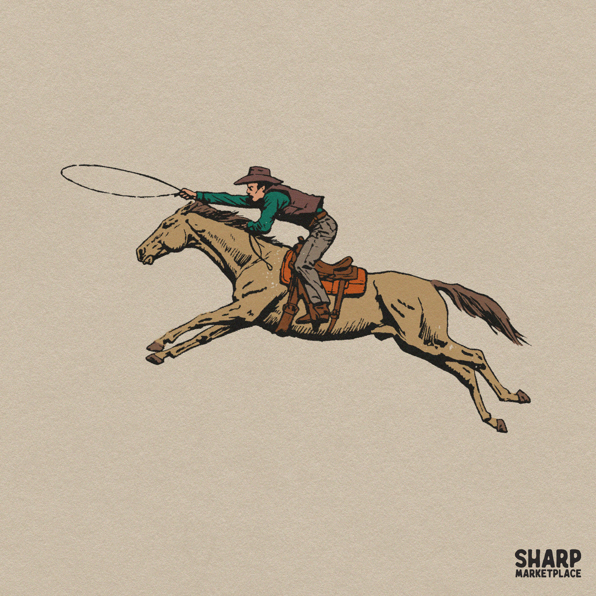 Vintage Cowboy Riding Galloping Horse With Lasso Tee