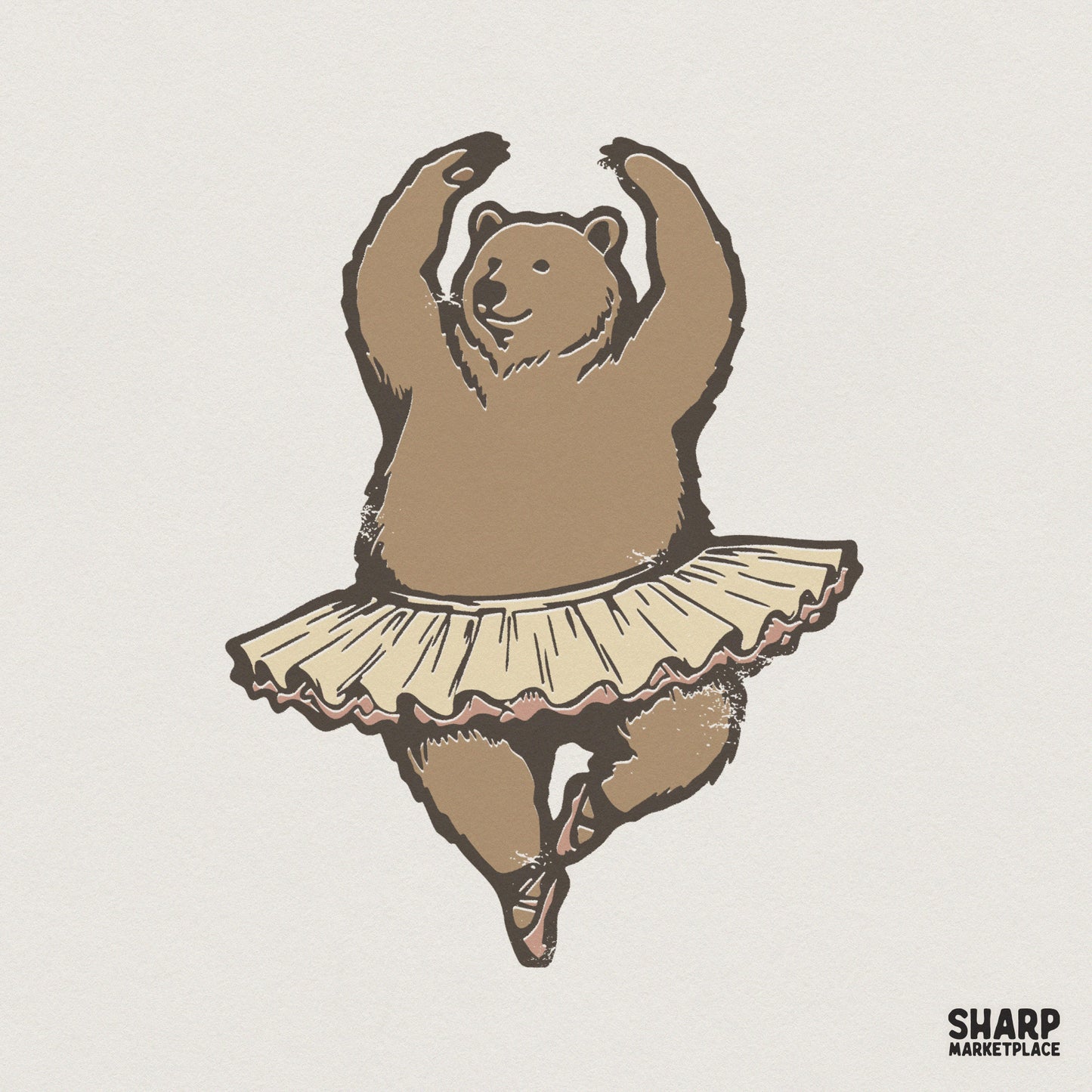 Funny Dancing Bear Ballerina T-Shirt Design, Ballet Animal Tutu Art - 300