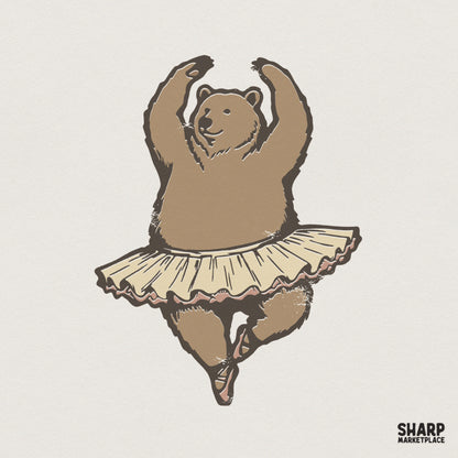 Funny Dancing Bear Ballerina T-Shirt Design, Ballet Animal Tutu Art - 300
