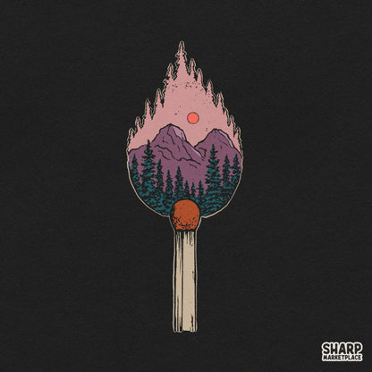 Mountain Forest Matchstick Flame Art, Trendy PNG Nature
