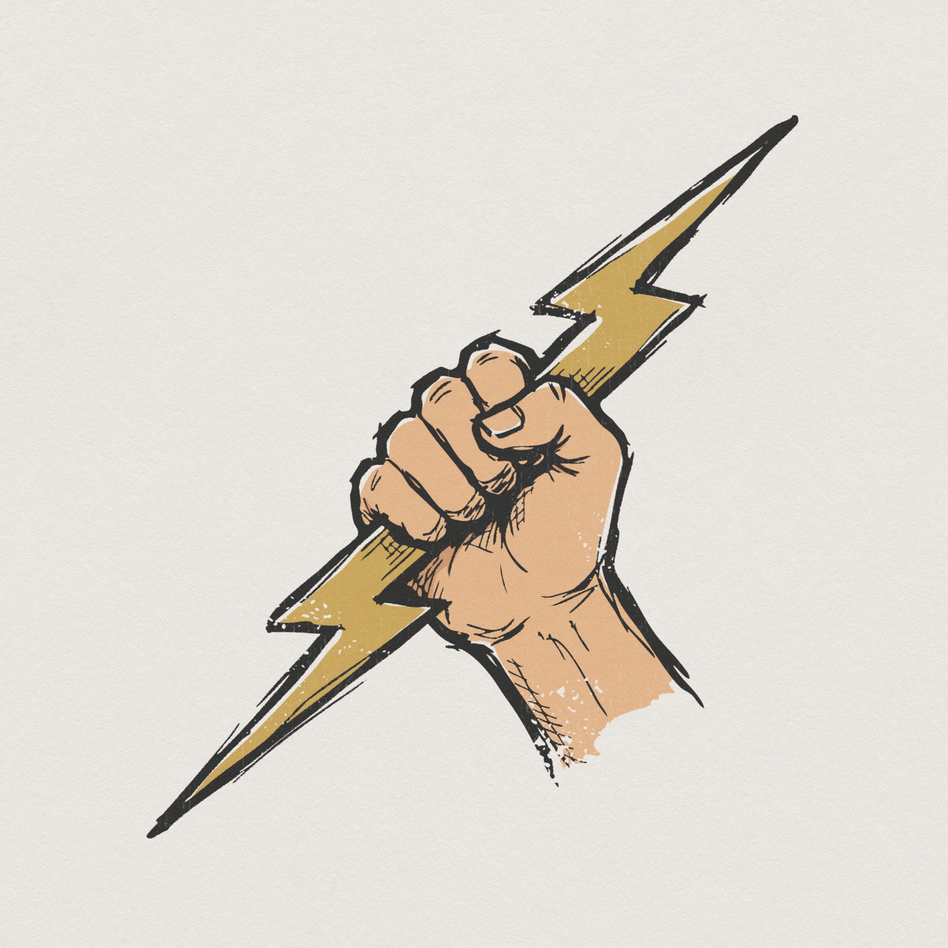 Power Fist Lightning Bolt PNG, Hand Drawn Strength Symbol - 300 DPI