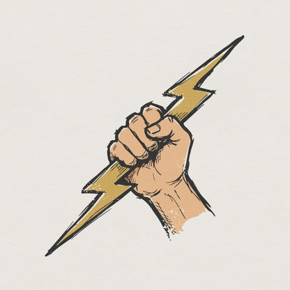 Power Fist Lightning Bolt PNG, Hand Drawn Strength Symbol - 300 DPI