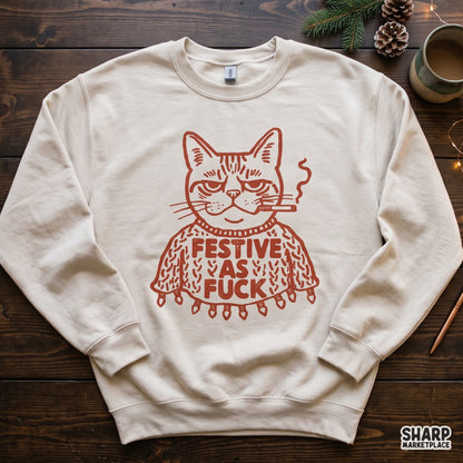 Grumpy smoking kitten holiday humor design for sarcastic Christmas shirts and tumblers sublimation PNG