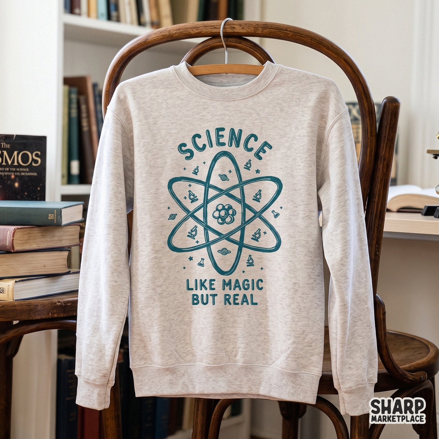 Retro science teacher shirt design with atom and microscope graphics for funny stem school digital downloads