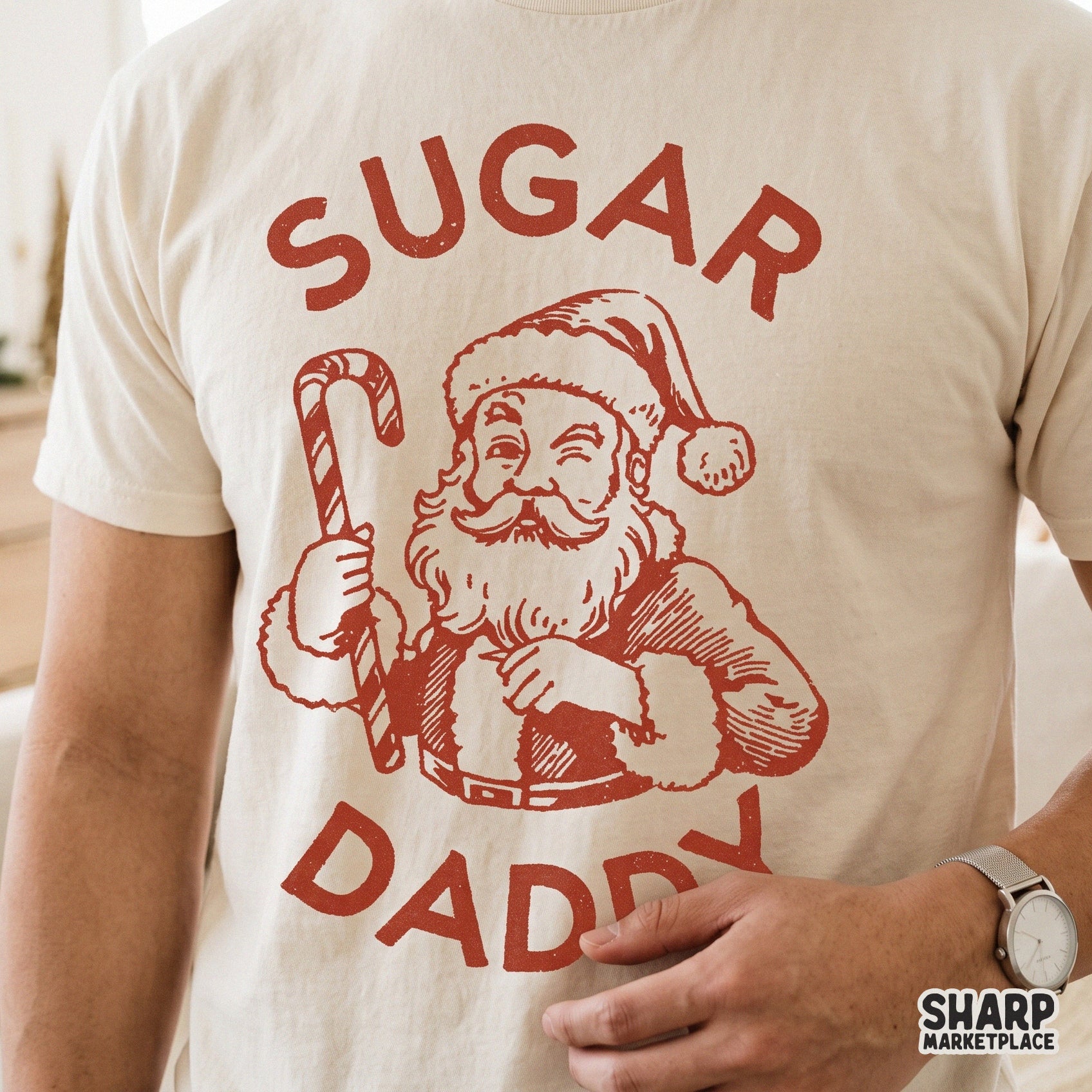 Sarcastic Sugar Daddy winking Santa Claus retro PNG for funny Christmas sublimation designs and adult holiday graphic tees