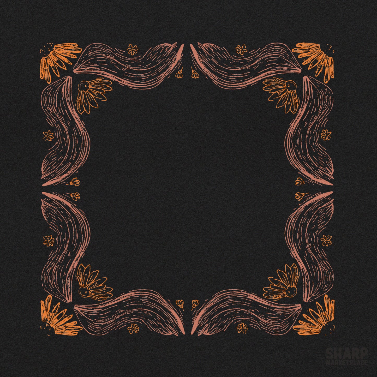 Wavy retro floral frame with a groovy 70s aesthetic boho border for coquette png sublimation designs and summer apparel