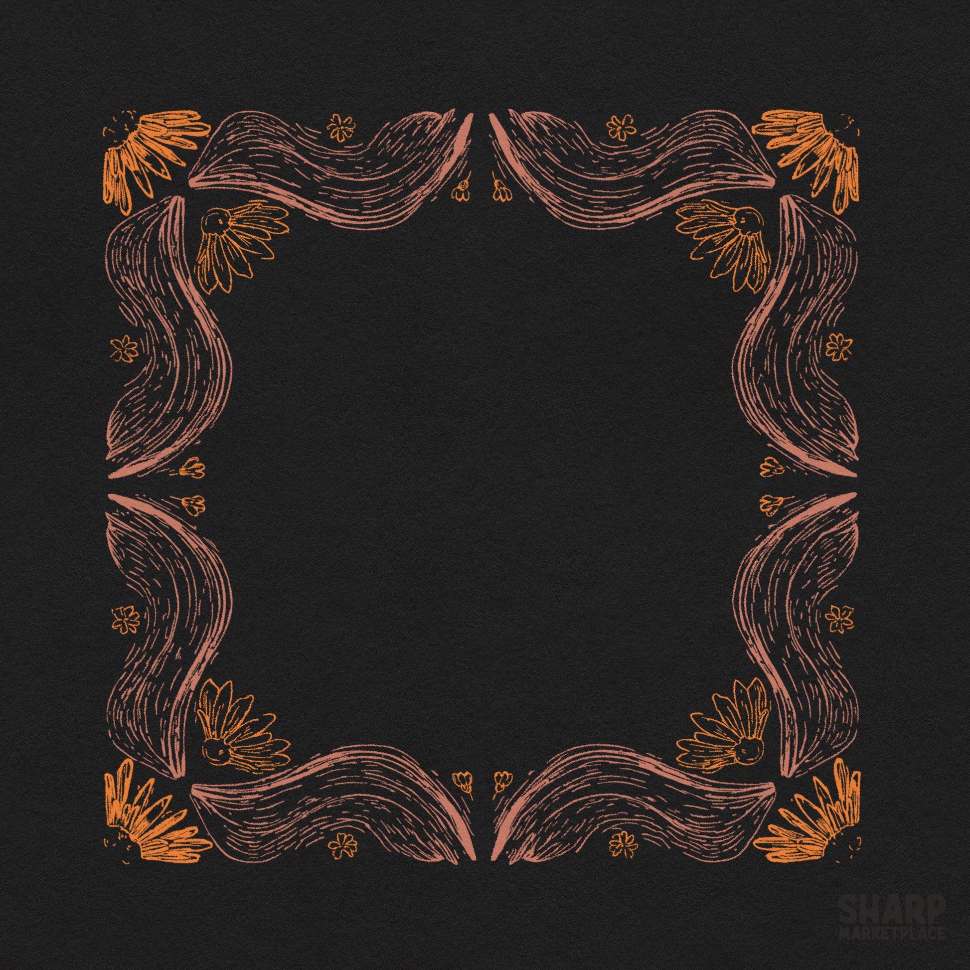 Wavy retro floral frame with a groovy 70s aesthetic boho border for coquette png sublimation designs and summer apparel