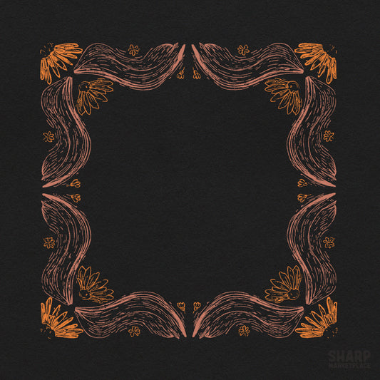 Wavy retro floral frame with a groovy 70s aesthetic boho border for coquette png sublimation designs and summer apparel