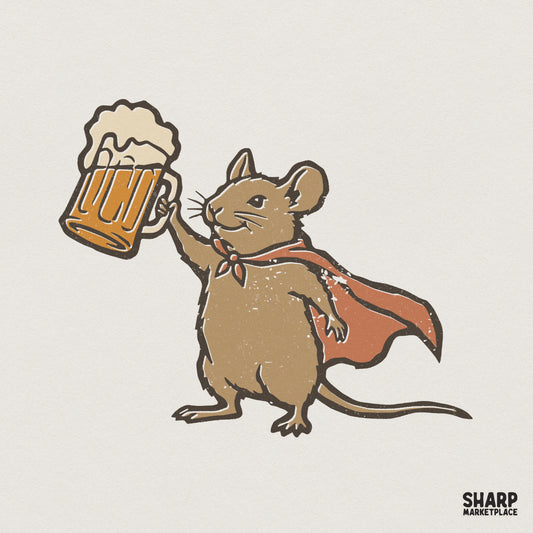 Vintage Mouse Beer Mug PNG, Funny Drinking Animal Design - 300 DPI Design