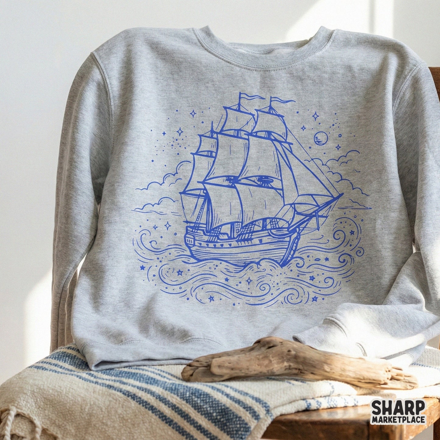 Vintage Sailing Ship PNG, Nautical Ocean Scene - 300 DPI Design for T-Shirt