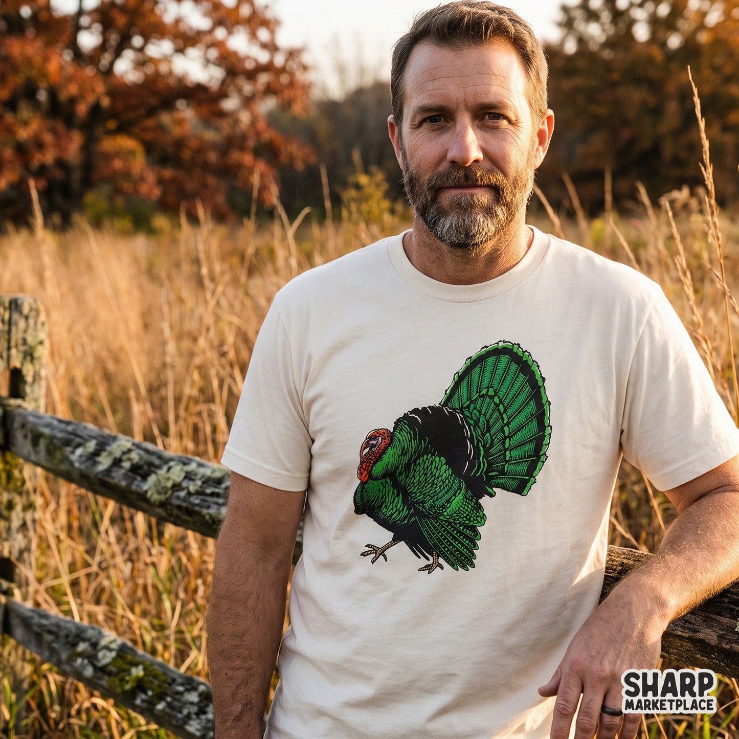 Vintage green feathered turkey drawing retro autumn fall PNG graphic for Thanksgiving shirt sublimation