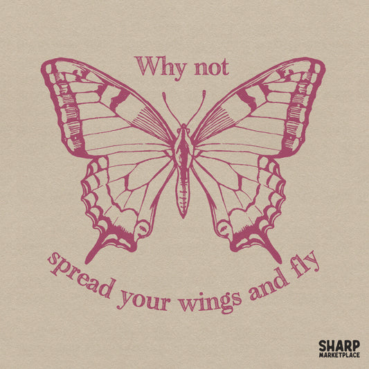 Vintage pink butterfly sublimation design with an inspirational quote for spring t-shirt printing