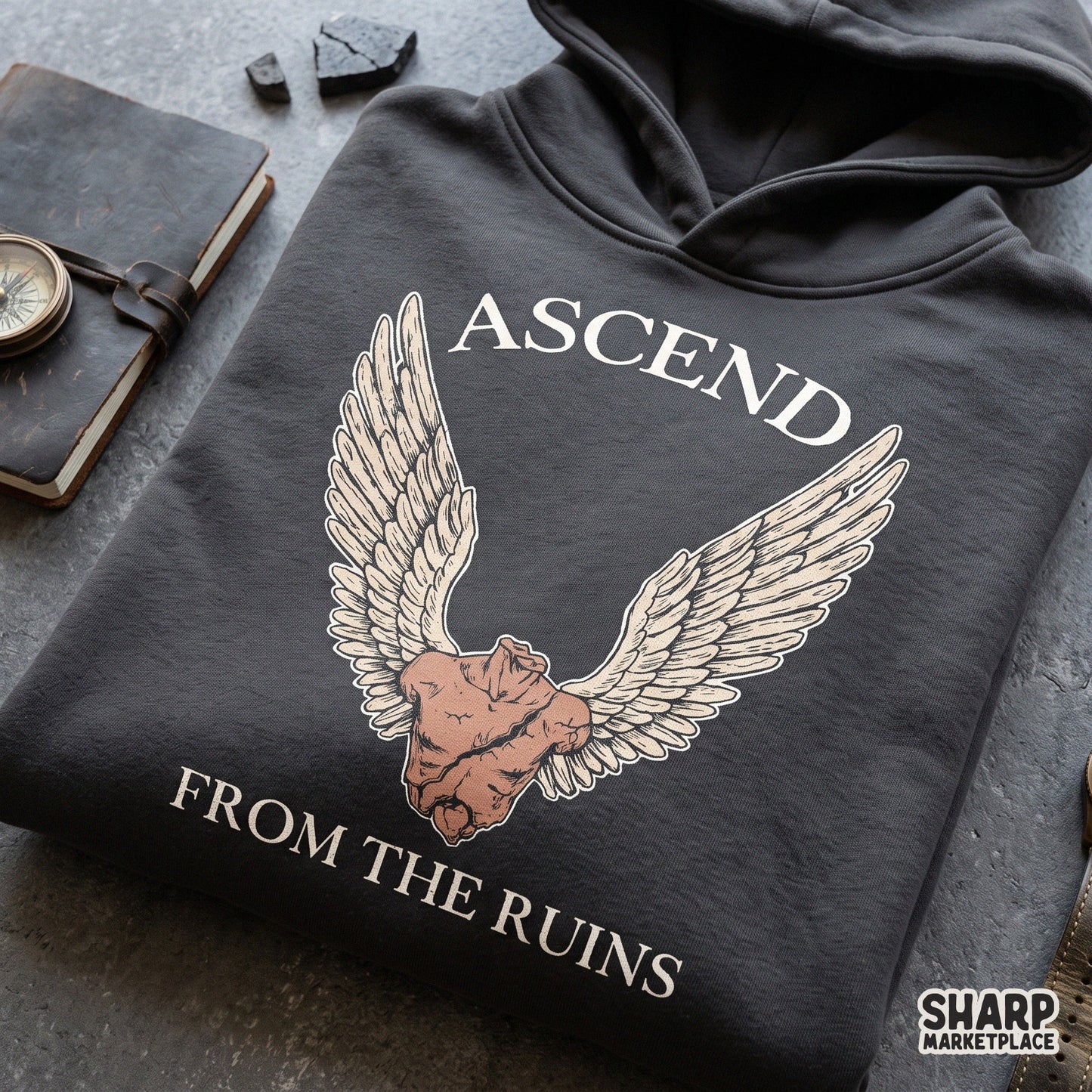 Classical winged torso design in edgy streetwear style for an inspirational quote shirt png