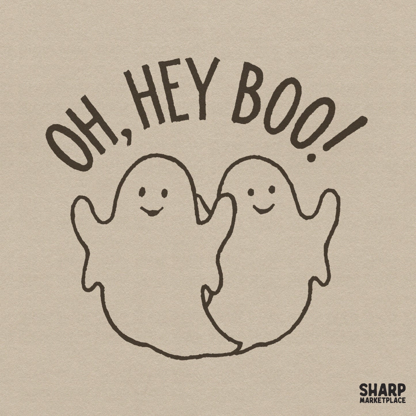 Cute ghosts Halloween PNG with retro Oh Hey Boo text for funny spooky season shirt designs and fall sublimation projects