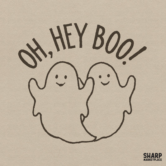 Cute ghosts Halloween PNG with retro Oh Hey Boo text for funny spooky season shirt designs and fall sublimation projects