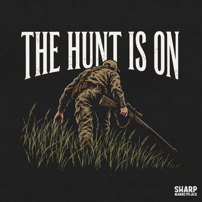Retro hunter walking in tall grass autumn sublimation design perfect for outdoorsman t-shirts and gifts