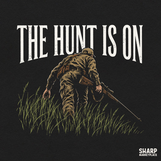 Retro hunter walking in tall grass autumn sublimation design perfect for outdoorsman t-shirts and gifts