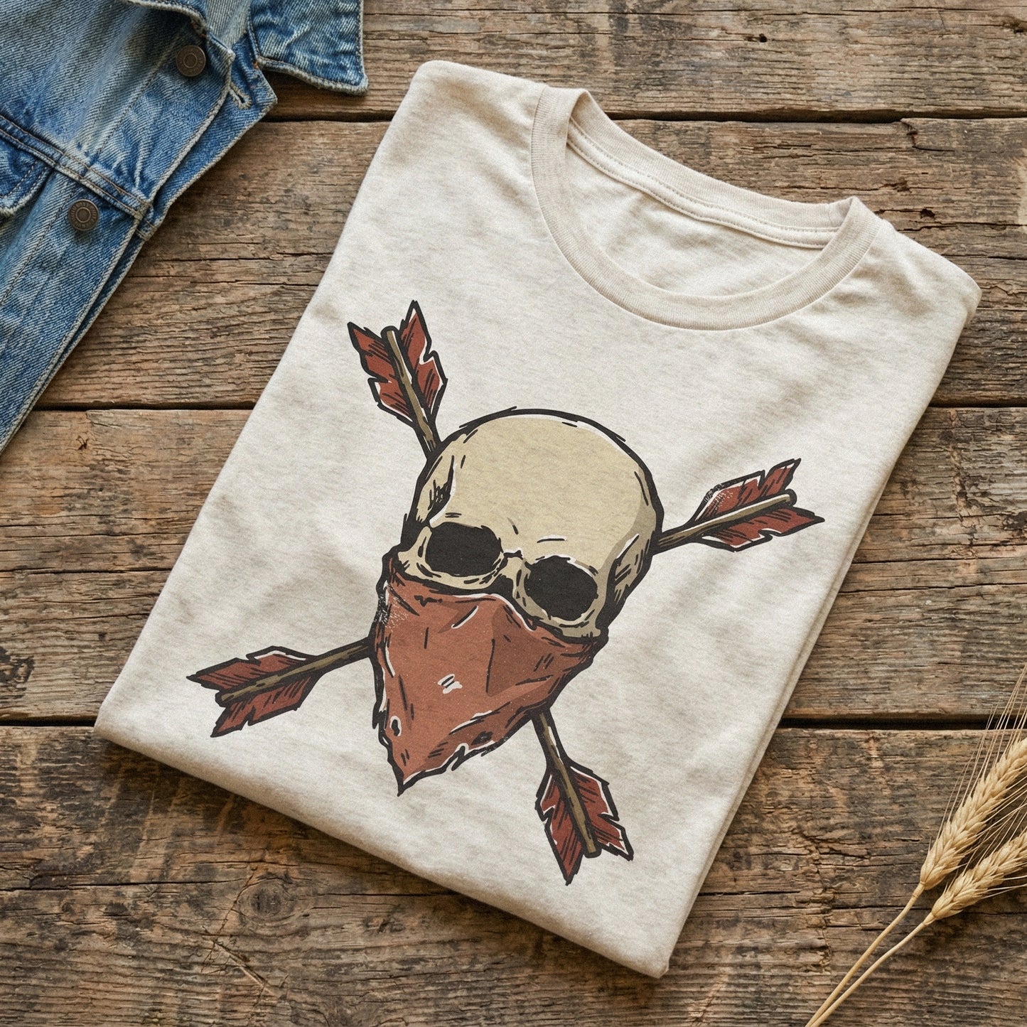 Skull With Arrows PNG, Bandana Outlaw Skull PNG - 300 DPI Design for